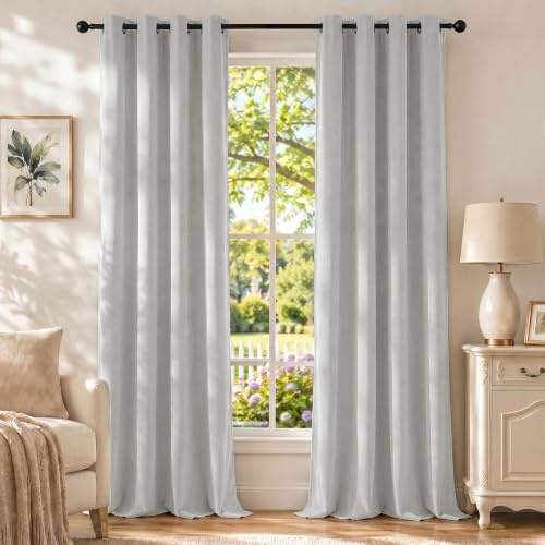 Ystyle Verdunklungsvorhänge mit Ösen Samt 2er Set, 140×260 cm, Grauweiß | Thermovorhang Hitzeschutz für Wohnzimmer, 100% Blickdichte Vorhänge Schlafzimmer, Weich Modern Gardinen Blickdicht