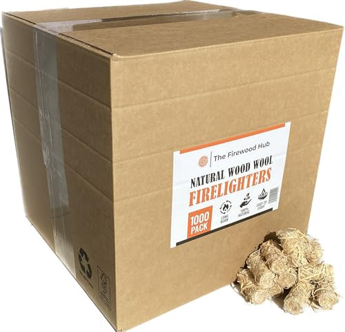 1000 Wood Wool Fire Lighters - Natural Firelighters, Long Burn Time Up to 10 Minutes, Ideal Fire Starter for Wood Burners, BBQ, Fireplace, and Campfires