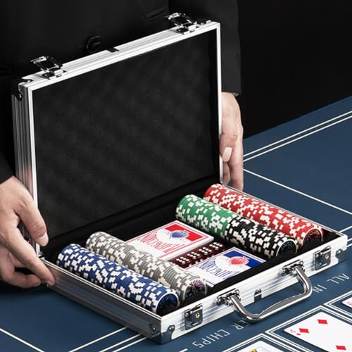 BAKAJI Coffret de Poker en Aluminium, Lot de Jeu Professionnel avec 2 Jeux de Cartes, 5 écrous, Bouton de concessionnaire, Valise de Haute qualité, idéale pour Texas Hold'em et Blackjack (200 fiches)