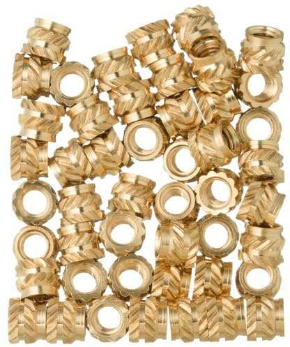 YoiYee M3 x 4mm Brass Threaded Insert Nuts for 3D Printing, 50 Pack | 0.5mm pitch, 5mm outer diameter, knurled exterior grip, heat set or ultrasonic installation, injection moulding compatible
