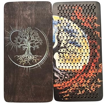 RIZONE Holz Yoga Board für Akupressur und Meditation mit Nägeln für tiefe Gewebemassage, Sadhu Board für Yoga Praxis, Akupunkturmassage, Nägel Abstand 0.39 in (10mm) (Dunkelmond)