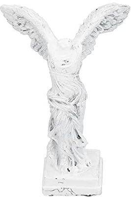 Jerliflyer Statua Della Vittoria Alata di Samotracia, Scultura della Dea, Scultura in Resina Dea Greca Vittoria con Tappetino Antiscivolo(S-Bianco)