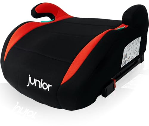 Sitzerhöhung mit ISOFIX Befestigungssystem i-Size Norm Kinder Auto Sitz 125 – 150 cm Körpergröße ECE R129 (ROT/SCHWARZ)