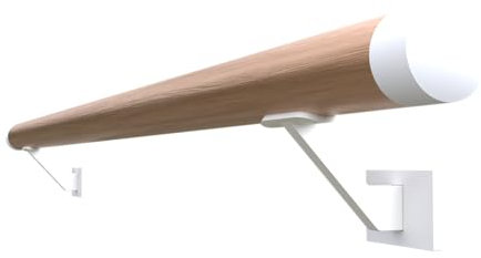 Sellon24® Holzhandlauf Handlauf Eiche 42,4 Geölt Weiß Echtholz Massiv Weiss Holz Handlaufhalter SET Treppen Halterung Wand Geländer Wandhandlauf White Rund (EICHE 42,4/100 cm / WPP55 Weiß/Kappen)