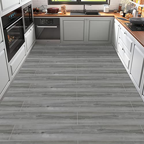 Elffloor Self Adhesive Floor Planks, Peel and Stick Floor Tiles Vinyl Flooring for Bathroom Kitchen Living Room Bedroom 90×15cm 36pcs PVC Waterproof Wood Grey