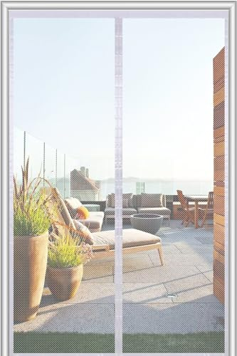 Fliegengitter Balkontür 100x180 cm,Magnet Fliegengitter Tür,Fliegenvorhang Terrassentür Magnete Türe Ohne Bohren, Fliegennetz Balkon Insektenschutz Tür,Leistungsstarke Magnete Dichtung,Weiß