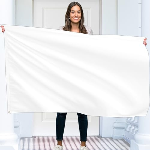 Einfarbige Weiß Flagge – Schlichte Weiße Fahne – Beidseitiger Druck – 90 g Polyester – Doppelnaht – 2 Messingösen, groß 90x150 cm (5 x 3 Fuß)