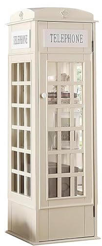 GLDWEY Regal Bodenstehendes Bücherregal CD-Schrank britische rote Telefonzelle Vitrine 5 stöckiges Bücherregal mit Tür für Wohnzimmer Standregal Bookshelf Standvitrine Schrank(Color:Beige)