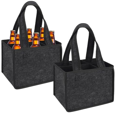 Euleryoo 2 Stück Filztasche, Flaschentasche Bierträger Flaschenträger für 6 Flaschen, Herrenhandtasche Filz Flaschentasche, Filztasche mit Fächern, 24 x 18 x 16 cm, Bier Geschenke für Bierliebhaber