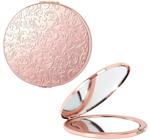 EYIWEITING Ovaler Mini-Metall-Klappspiegel, praktisch, kompakt, schön, robust und langlebig, 1X/2X Lupe. (Ovales Muster Rosa)
