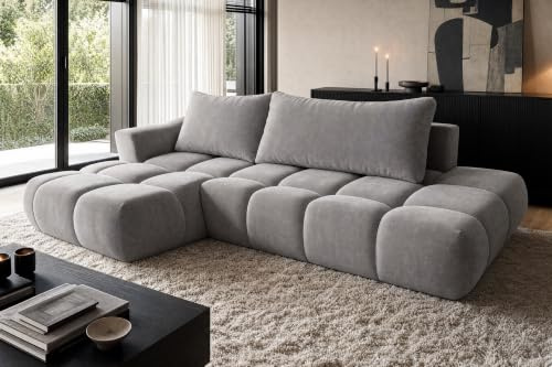 COMFORTINO FURNITURE Ecksofa mit Schlaffunktion Luna L-Form, Sofa Couch mit Bettkasten, 3-Sitzer Eckcouch, Schlafsofa für Wohnzimmer, Big Sofa Couch mit Schlaffunktion (Grau, Ottomane Links)
