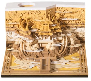 ERVDKXCOI Abreißbarer 3D-Papierkunst-Notizblock-Tischkalende 3D-Kalender mit Drachenmotiv, Abreißkalender 2025, DIY-Kunstkalender mit Papierschnitzerei, Schreibtischdekoration