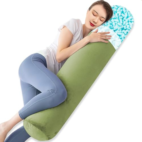 TaiBest Körperkissen, Memory Foam Runde Körperkissen für Erwachsene, Festes langes Bolster Kissen für Bett, Zylinderrohr Rollenkissen mit Samtbezug (Grün, 120x20cm)