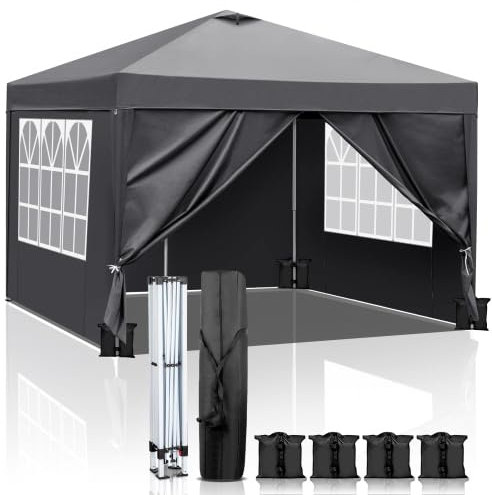 Bonnlo Tonnelle de Jardin Pliante 3x3 imperméable/Tente Pop-up Inclus Sac de Transport/Barnum Pliant Exterieur Rapide à Installer/Gazebo avec Paquet de 4 Poids Lourd Sable,Gris