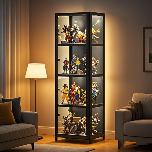 Poxvythb Display cabinet double door acrylic display case Curio and Collectibles Showcase Clear Display Case Floor DustproofDesign for Living Room and Bedroom Without light(42x33x130cm/black)