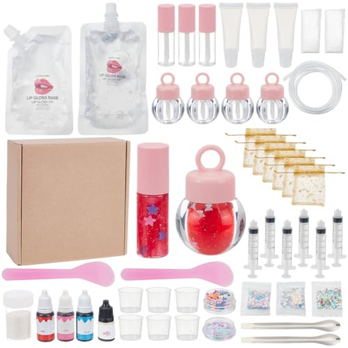 WEBEEDY DIY Lip Gloss Set zum Selbermachen Für Anfänger 48 Stück Spaß Lip Gloss Kit Um Ihren Eigenen Lipgloss Herzustellen Anfänger Feuchtigkeitsspendendes Lipgloss Handgemachte Set Für Frauen