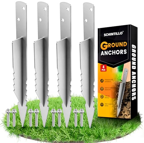 SCHINTILLO 4PCS Ground Anchor Fence Post Spike, Hot-dip Galvanized Swing Ground Anchors for Wooden Post, Play Tower