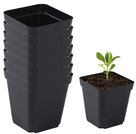 50 Pieces Square Nursery Pots, Thick Black Plant Containers With Drainage Holes, Flower For Seed Starting, Cuttings, Transplanting, Succulents