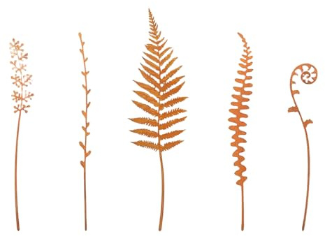 5 Stück ländlicher Farn-Erdspieß für Outdoor-Dekoration, stabil, rostiger Gartenstecker mit antikem Finish, für Blumenbeete, Pflanzenstecker, Outdoor-Dekorationen