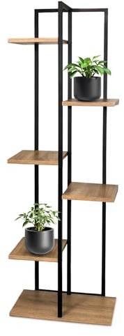Spetebo Escalera de metal con 5 estantes, soporte para flores, estantería de 126 x 40 cm, escalera de madera y metal, estantería decorativa para plantas, para salón, dormitorio y pasillo