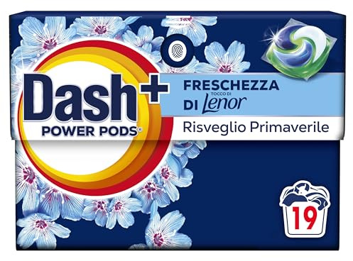 Dash Power Pods Detersivo Lavatrice In Capsule, 19 Lavaggi, Freschezza Di Lenor, Risveglio Primaverile, rimuove addirittura gli odori di sudore vecchi di 7 giorni, per una pulizia impeccabile