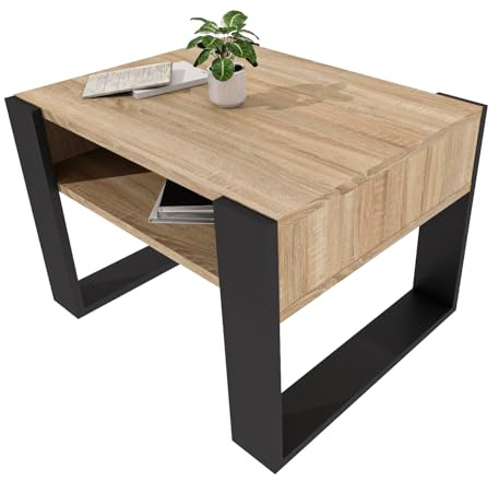 möbelkap Couchtisch 65×53.6 cm – Wohnzimmertisch aus Holzwerkstoff, Stabiler & moderner Kaffeetisch mit zusätzlicher Ablagefläche – Beistelltisch, Eiche Sonoma/Schwarz, rechteckig