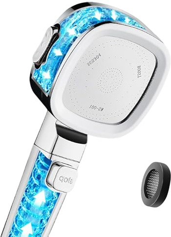 VGE Pommeau de Douche Haute Pression avec Filtre Anti-Calcaire -3 Modes, Fonction Nettoyage, Interrupteur STOP, Design Carré Moderne Argenté|Installation Universelle, Facile à installer et à utiliser