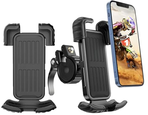 Marspeeder 2 Packs Bike Motorcycle Phone Mount,[Ultra Metal] Bike Motorcycle Phone Holder with Security Lock, Bicycle Phone Mount with Soft Cushion & Adjustable Clip Compatible with 4.7''-6.8'' Phone