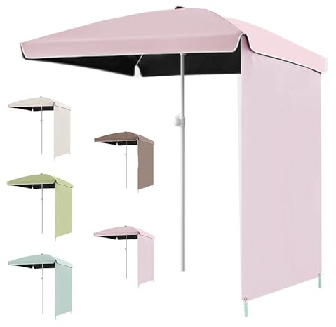Pink 200cm Portable Beach Parasol with Side Curtain Outdoor Garden Umbrella for Patio Pool Market & Table Use UV Protection & Easy Setup