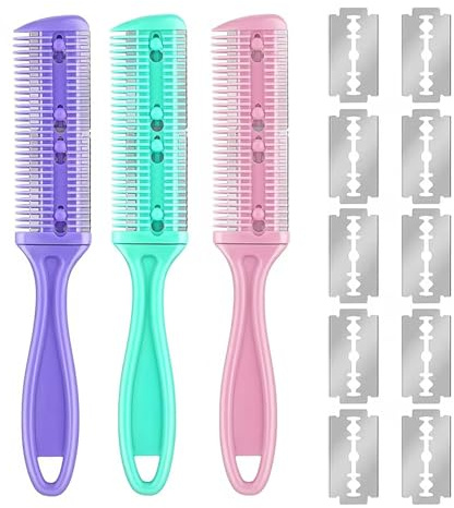 3 Pièces Peignes Amincissants pour Cheveux avec Lames en Acier Inoxydable, Peigne Rasoir pour Coiffure DIY, Peigne Effileur, pour Couper et Styliser les Cheveux à Domicile