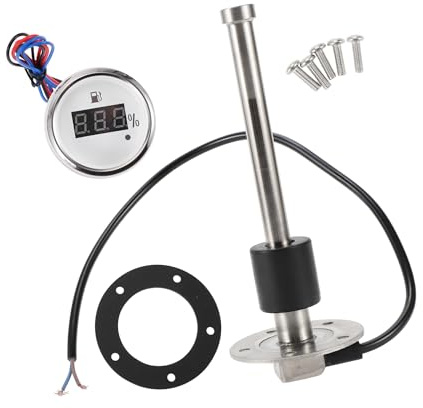 A ABSOPRO Sensor de Nivel de Combustible con Medidor de Combustible para Coche Barco Marino Camión Caravanas Metal Tono Plateado Blanco, 0-190 ohm 165mm Reemplazo artículo