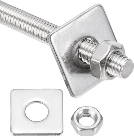 QUARKZMAN 1Set Tige Filetée M8x250mm Complètement Filetée, 201 Acier Inoxydable Tiges Filetées avec Écrou Rondelle Carrée