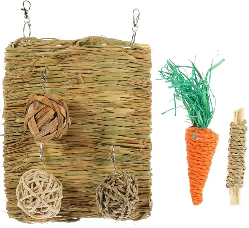Veemoon Tapis de Paille pour Petits Animaux 6 Pièces, Tapis Tissé en Gazon Naturel pour Lapin, Cobaye, Hamster et Perroquet, Lit Rafraîchissant D'été Sûr et Confortable pour Cage