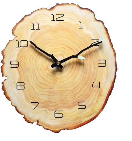 Reloj de pared MDF de 30,5 cm con manecillas radiantes y movimiento no molesto en patrón de anillo anual decorativo