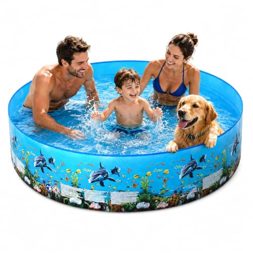250 * 152 cm Piscine Rigide Enfant, Pataugeoire Enfant, Base Antiglisse, Format Spacieux, Pliable et Facile à Ranger, Idéale comme Piscine D’été, Bac à Balles ou Espace de Jeu avec Sable