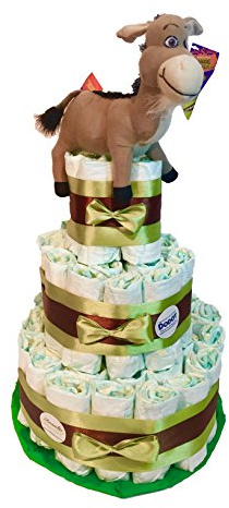 Tarta de pañales Shrek Asno (Talla 2 (3-6 kg)) by MomentosGourmet Añade tu dedicatoria personalizada. Regalo para bebé muy práctico. Cesta Canastilla recién nacido. Diaper Cake