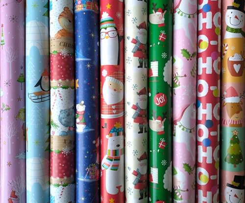 10 Rollen Kinder Weihnachtspapier, Geschenkpapier WEIHNACHTEN 2m x0,7m