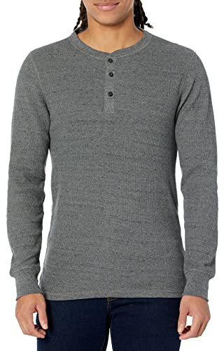 Amazon Essentials Men's Långärmad Henley-våffelskjorta med smal passform, Kolsvart, M
