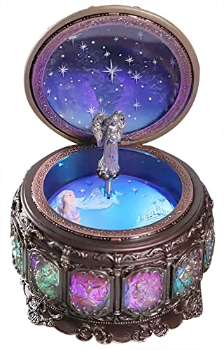 DELIWAY Vintage Music Box Constellation Style Plays Always with Me Tune, Goddess Rotating Musical Box Sankyo 18-Note Wind Up Hand-Painted Collectible Zodiac Gift for Christmas Birthday