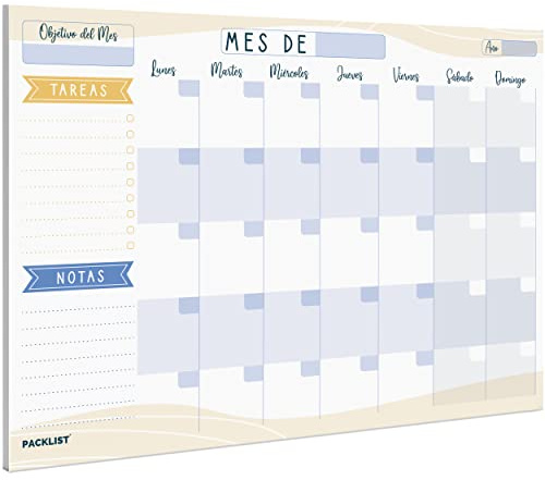 PACKLIST Planificador Mensual, Organizador Mes Vista A4 - Agenda Calendario Perpetuo - Monthly Planner, Planner Mensual, 25 Hojas. Agenda Planificador en Formato Calendario