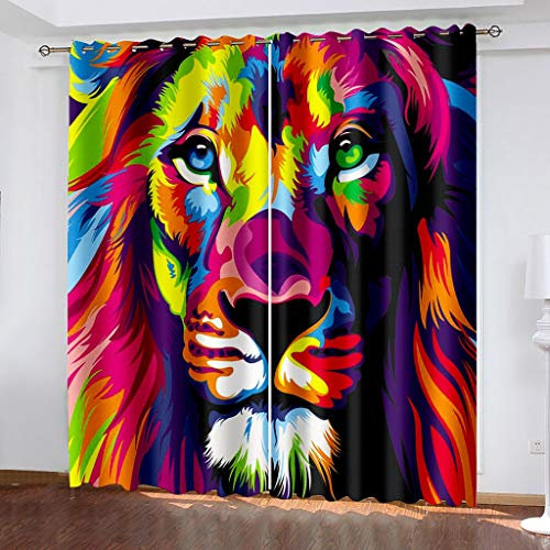 NBVGHJ Luxus Blackout 3D Fenster Löwe Vorhänge Für Wohnzimmer Schlafzimmer Bunte Tiger Vorhänge Dekoration Vorhänge Geschenk (B) 400 × (H) 270 cm