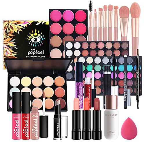 All-in-One Make-up Set, Komplett-Schminkset für Frauen & Teenager Mädchen - Profi Kosmetik Koffer mit Lidschatten Palette, Lipgloss, Pinseln - Reisekosmetik-Set & Geburtstag Weihnachten Geschenkse