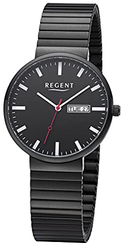 REGENT Herrenuhr mit Edelstahl Zugband 38 MM Durchmesser DayDate Datum Wochentag F-1355