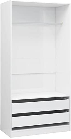 Susany Kleiderschrank Wäscheschrank Mit 2 Schubladen und 1 großes Fach Mit Hängestange,Campingschrank Garderobenschrank Flurschrank 100 x 50 x 200 cm,Spanplatte,Hochglanz-Weiß