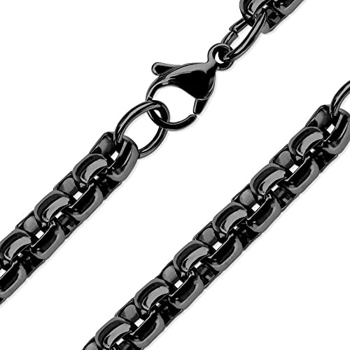 Fantasy Forge Jewelry Black Rolo Chain 316L Surgical Stainless Steel Round Box Necklace 3mm 15-20-Inch (17-inch length)