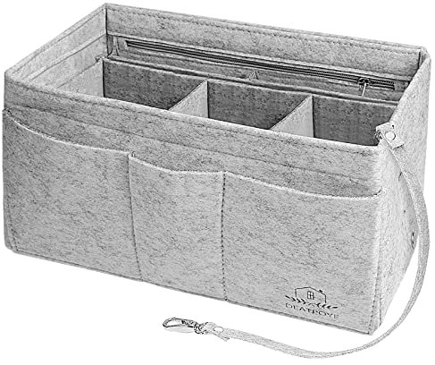 DEATPOYE Handtaschen Organizer, Filz Taschenorganizer für Frauen Handtasche mit Entnehmbare Fächer, Bag in Bag Organizer mit Reißverschluss-Tasche und Schlüsselkette 16.5 * 28.5 * 16.8cm, Grau