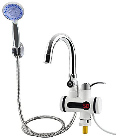 Electric Instant Water Heater with Digital LED Display, Shower Head compatible for Bathroom and Kitchen, 3000W, 220V