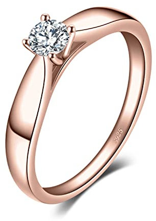 JewelryPalace Zirkonia Verlobungsring Eheringe Promise Verlobung Ring Silber 925 Damen, Solitärring Silberringe Trauringe Hochzeitsringe Antragsring Entouragering Ringe, Damen Schmuck Rosegold 50