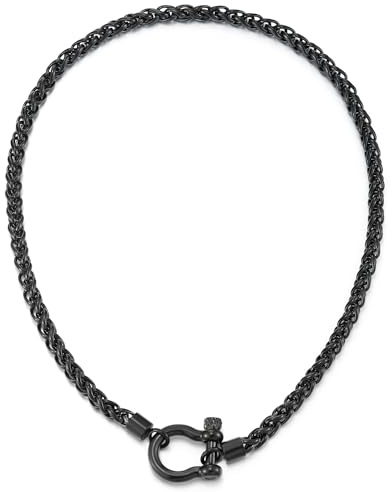 COOLSTEELANDBEYOND Nero Acciaio di Coda Volpe Catena del Grano Collana da Uomo Donna Vite Ancoraggio Grillo Nautico Marinaio Chiusura