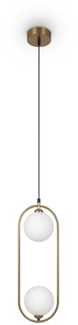MAYTONI RING Pendelleuchte – Hängelampe höhenverstellbar (max. 25 W) – Moderne Deckenlampe für Wohnzimmer, Esszimmer, Küche – elegante Deckenbeleuchtung – weißes Glas, Messing